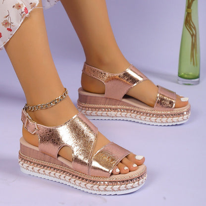 Sandalias de cuña plateadas brillantes Isabella Sol