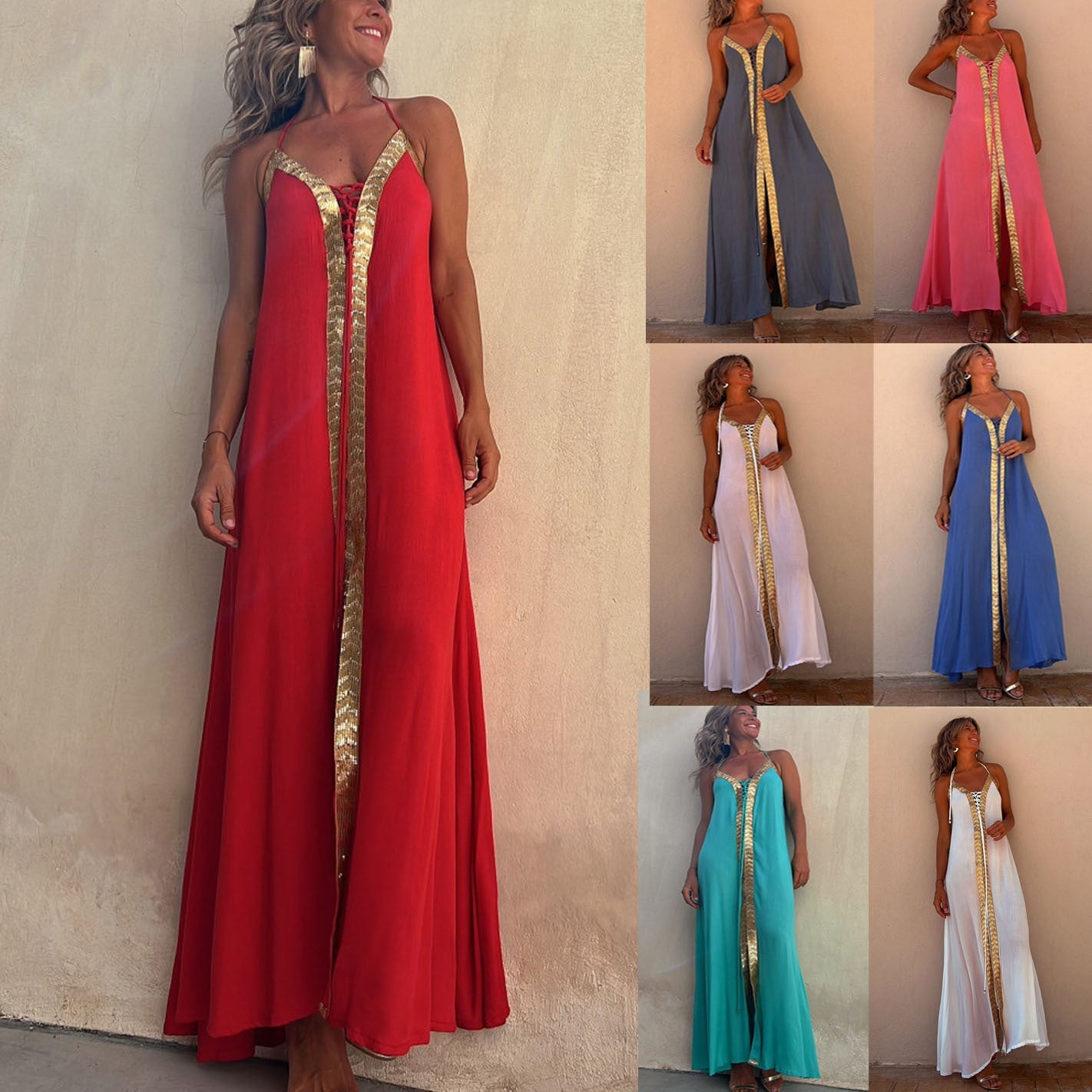 Elegant Lace-Up Halterneck Dress by Isabella Sol