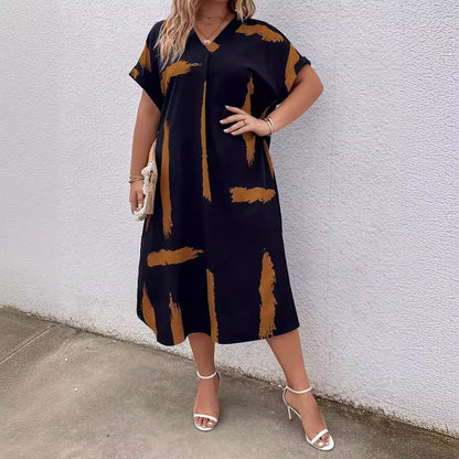 Vestido largo tipo dolman de Isabella Sol con diseño geométrico moderno