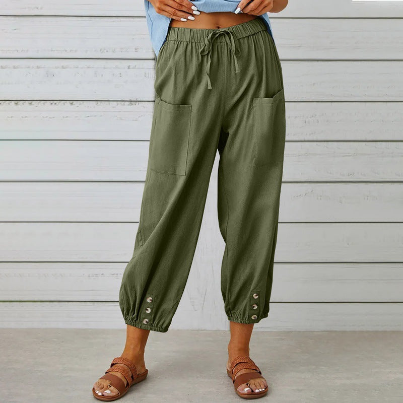 Pantalones holgados de algodón y lino de Isabella Sol