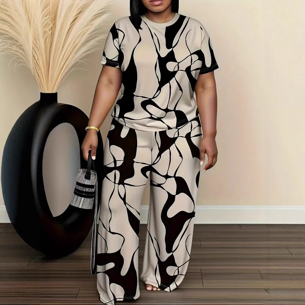 Conjunto de dos piezas cómodo para estar en casa con estampado abstracto y talla grande de Isabella
