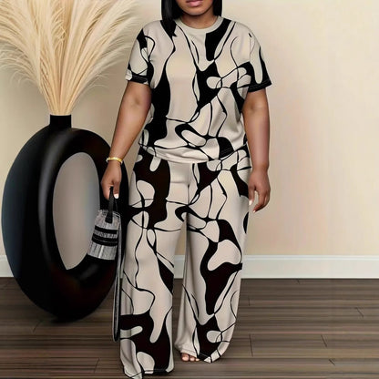 Conjunto de dos piezas cómodo para estar en casa con estampado abstracto y talla grande de Isabella