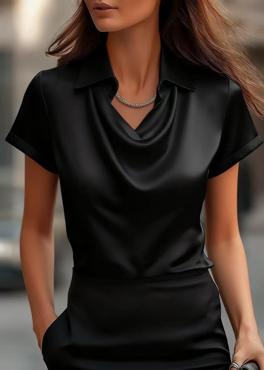 Blusa elegante de satén con escote barco de Isabella Sol.