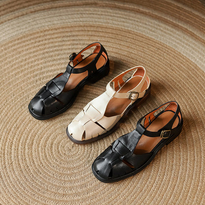 Sandalias romanas retro de piel de vaca de Isabella Sol
