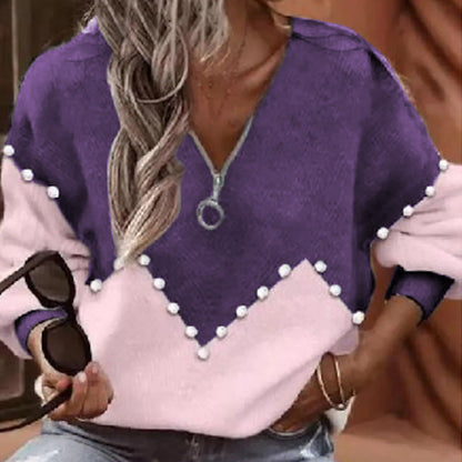 Blusa de punto elegante con ribete de perlas de Isabella Sol