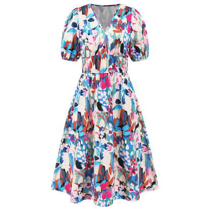Vestido bohemio con estampado floral y escote en V de Isabella Sol.