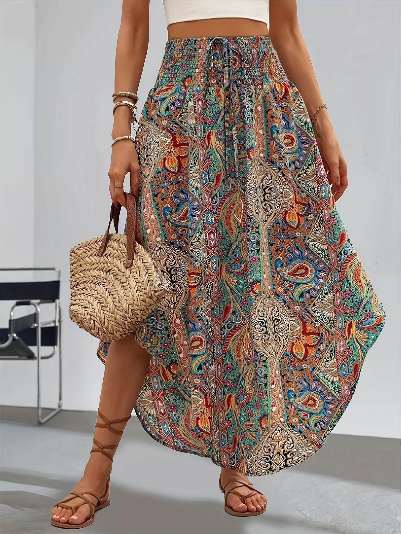 Falda de corte A con estampado floral bohemio de Isabella Sol