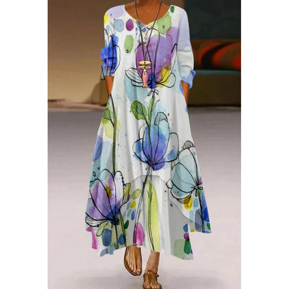 Vestido de vuelo con estampado floral artístico de Isabella Sol.