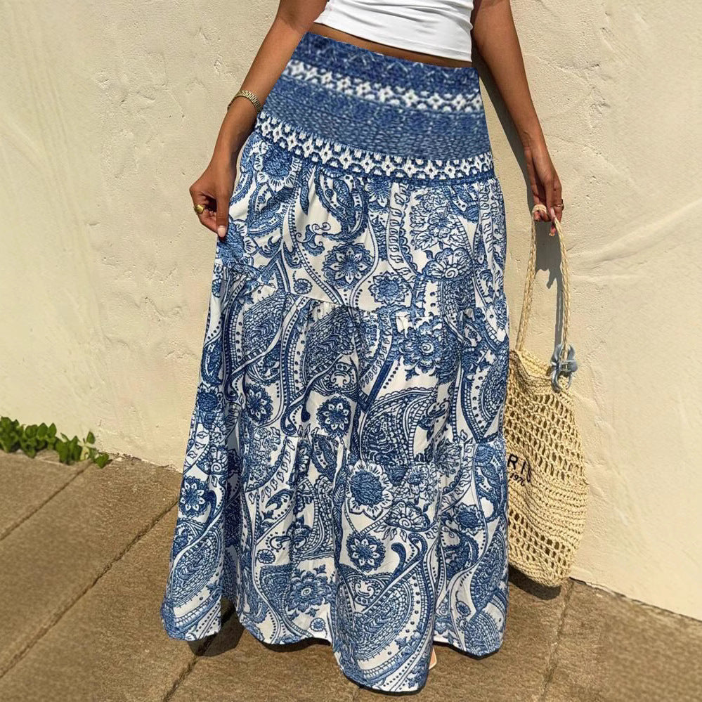 Falda larga Isabella Sol con estampado azul bohemio