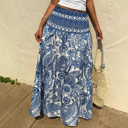 Falda larga Isabella Sol con estampado azul bohemio