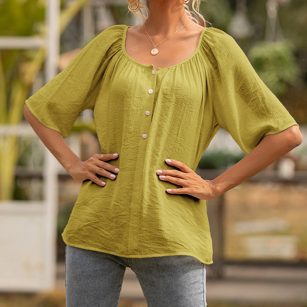 Elegante top de manga corta con cuello cuadrado de Isabella Sol