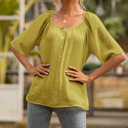 Elegante top de manga corta con cuello cuadrado de Isabella Sol