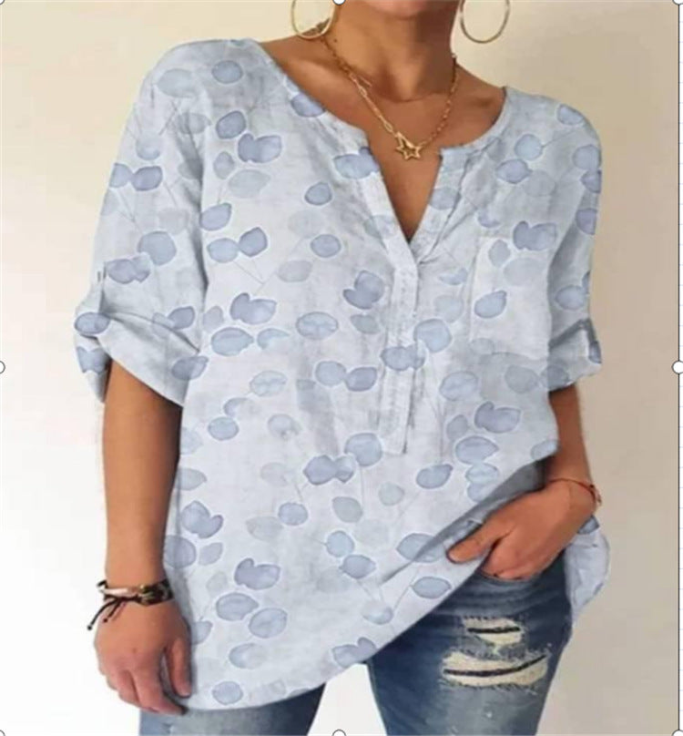 Blusa de algodón estampada con escote en V de Isabella Sol.