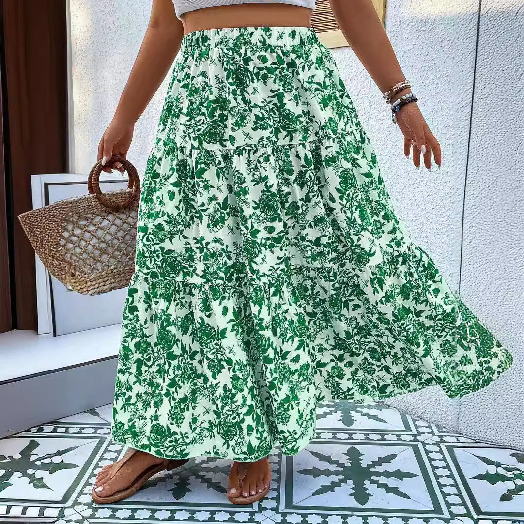 Falda larga de talla grande con estampado floral de Isabella Sol