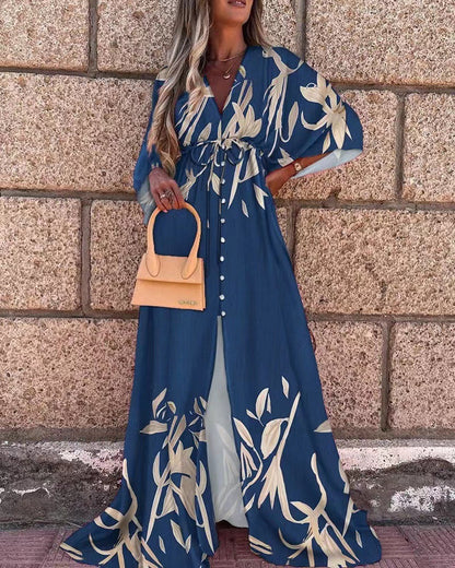 Vestido largo vibrante con escote en V y cordones de Isabella Sol