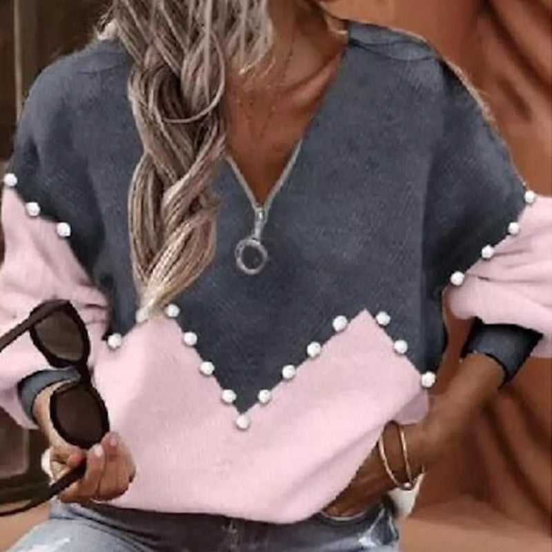 Blusa de punto elegante con ribete de perlas de Isabella Sol