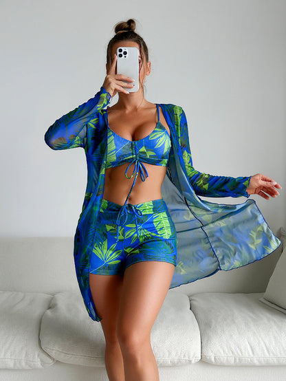 Conjunto de bikini de tres piezas Isabella Sol con estampado vibrante