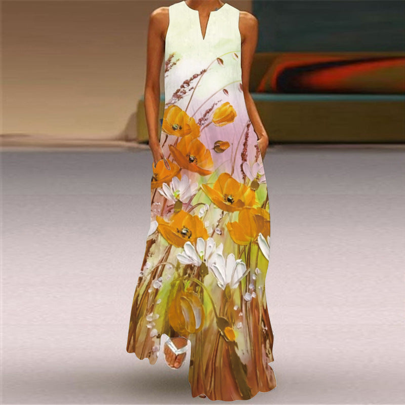 Vestido largo estampado vibrante sin mangas de Isabella Sol