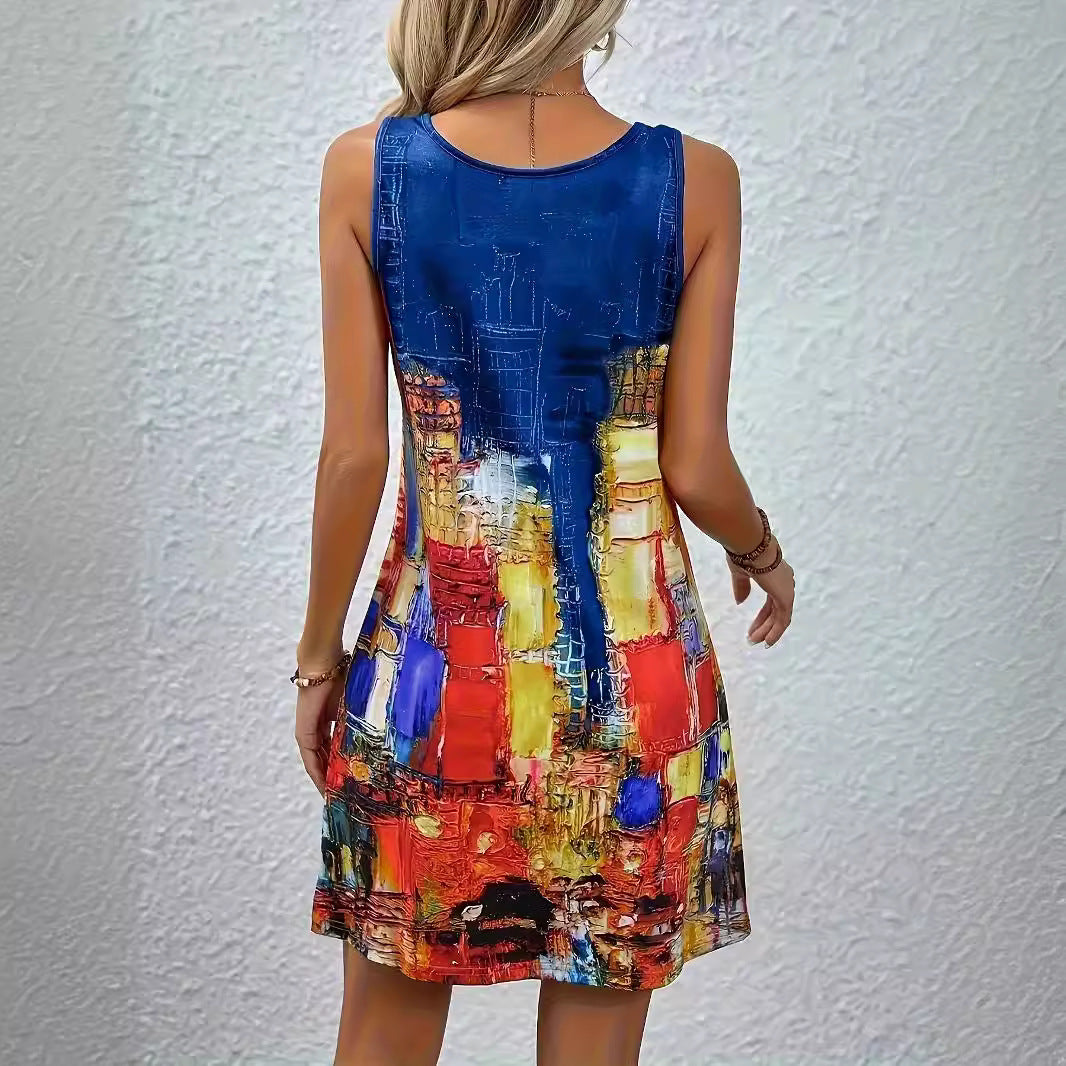 Vestido de verano de corte A con estampado vibrante de Isabella Sol