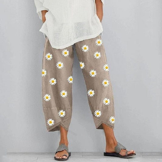 Floral Cropped Elastic Waist Pants by Isabella Sol