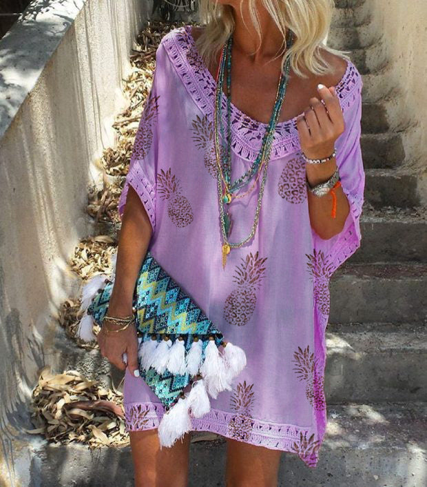 Elegante vestido estampado de encaje Isabella Sol Verano Cuello en V
