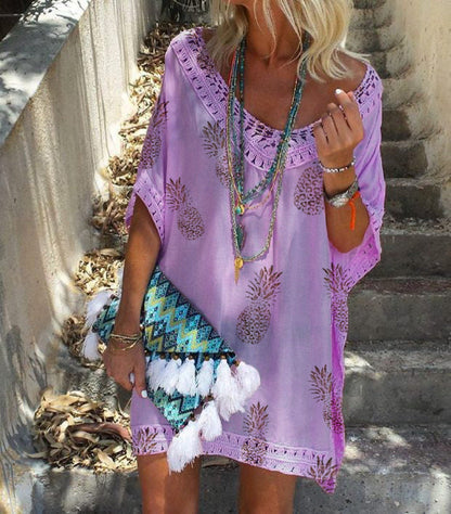 Elegante vestido estampado de encaje Isabella Sol Verano Cuello en V