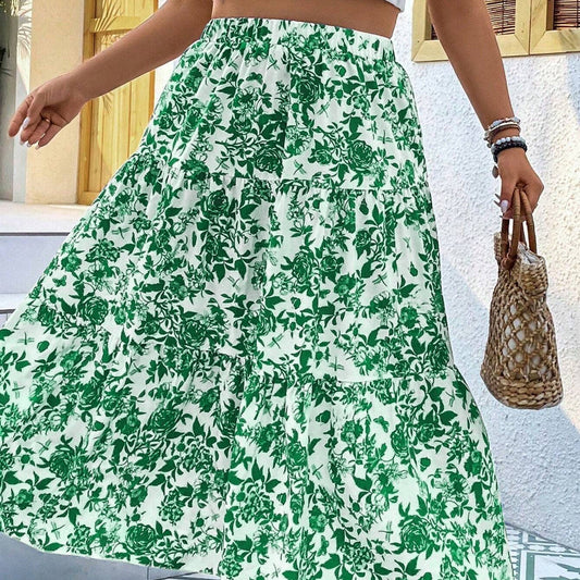 Falda larga de talla grande con estampado floral de Isabella Sol