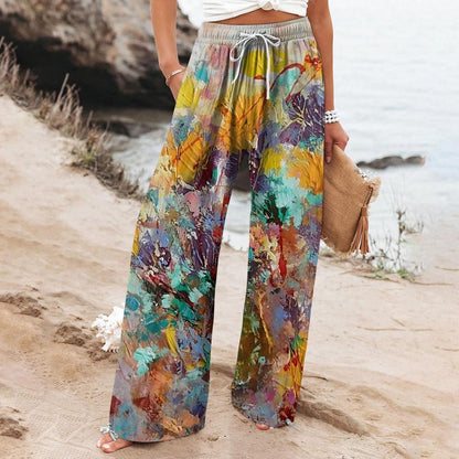 Pantalones de pierna ancha para mujer de Isabella Sol con estampado botánico bohemio