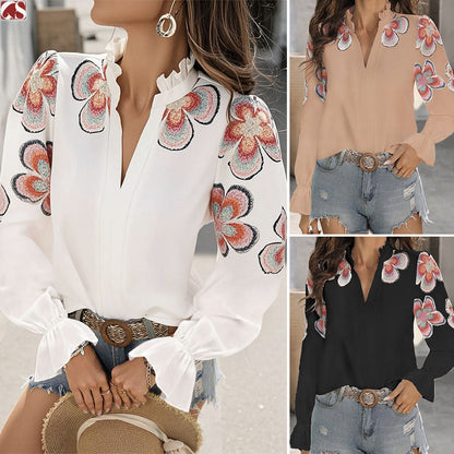 Chic V-Neck Ruffle Blouse by Isabella Sol