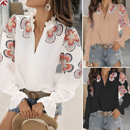 Chic V-Neck Ruffle Blouse by Isabella Sol