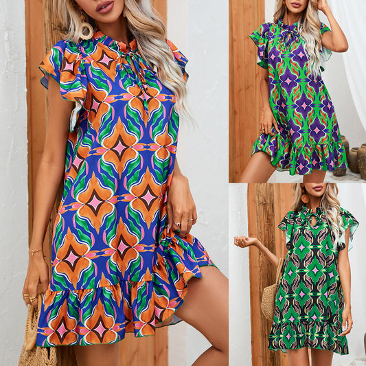 Vestido con volantes y estampado vibrante de Isabella Sol