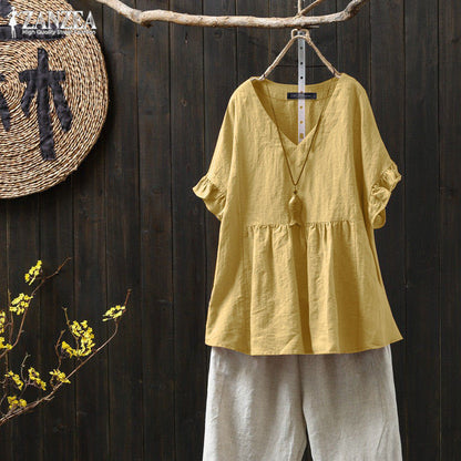 Top de algodón con volantes, talla grande, inspirado en Isabella Sol y Pinterest.