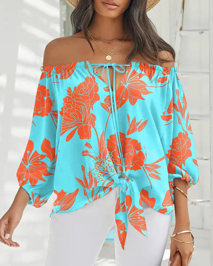 Elegante top estampado con hombros descubiertos de Isabella Sol