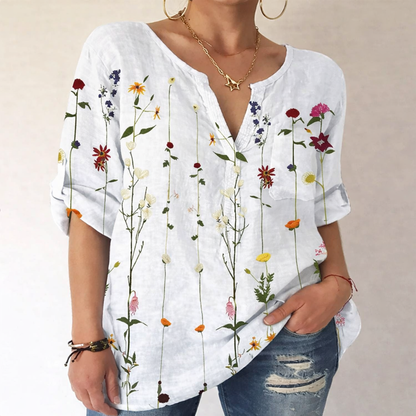Blusa de algodón estampada con escote en V de Isabella Sol.