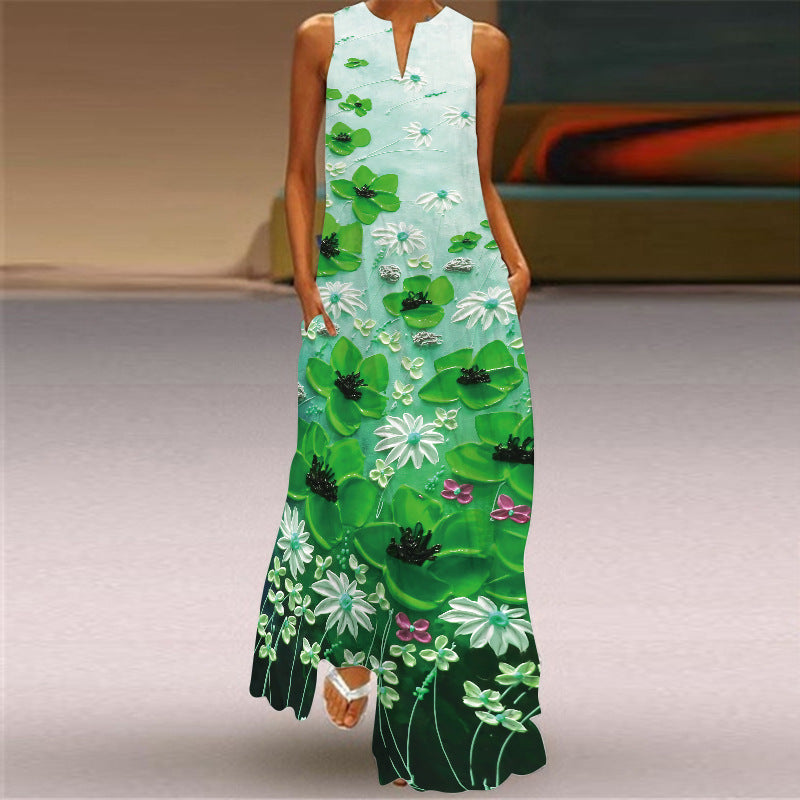 Vestido largo estampado vibrante sin mangas de Isabella Sol