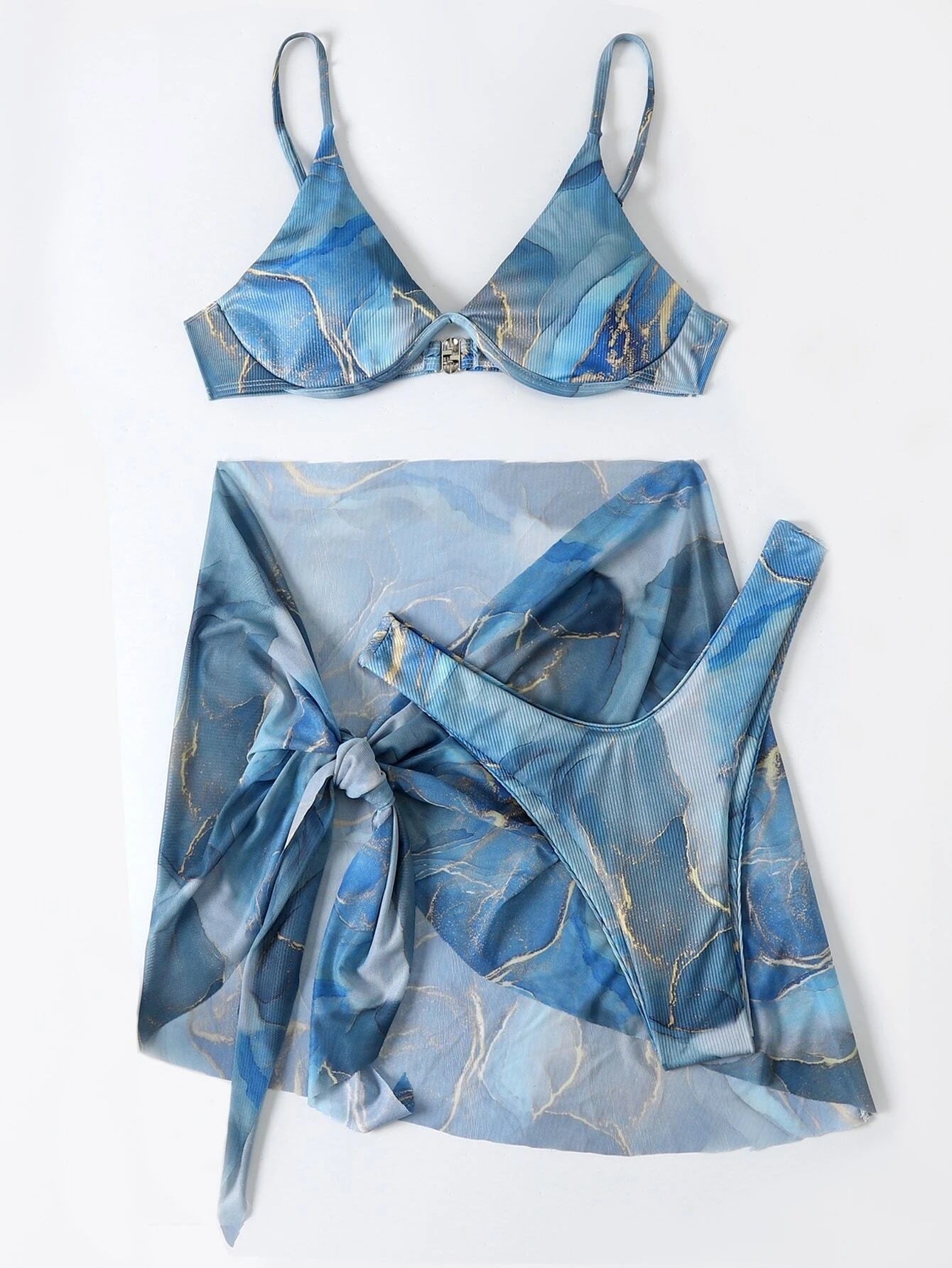 Conjunto de bikini de 3 piezas Isabella Sol con estampado de mármol