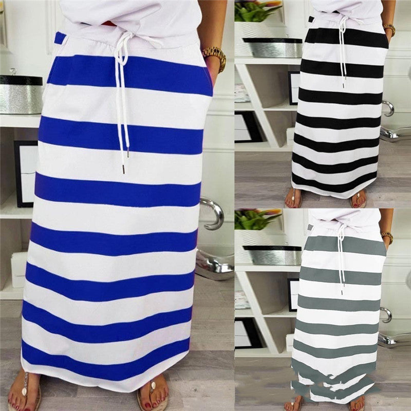 Striped Cotton A-Line Skirt by Isabella Sol
