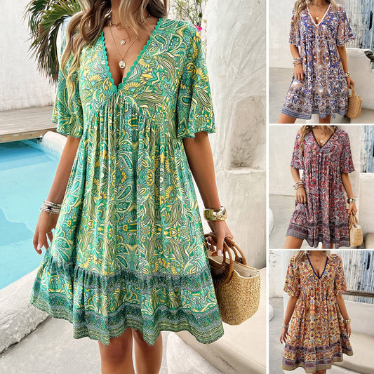 Vestido bohemio estampado con escote en V de Isabella Sol
