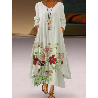 Vestido de vuelo con estampado floral artístico de Isabella Sol.