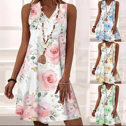 Floral V-Neck Sleeveless Dress by Isabella Sol