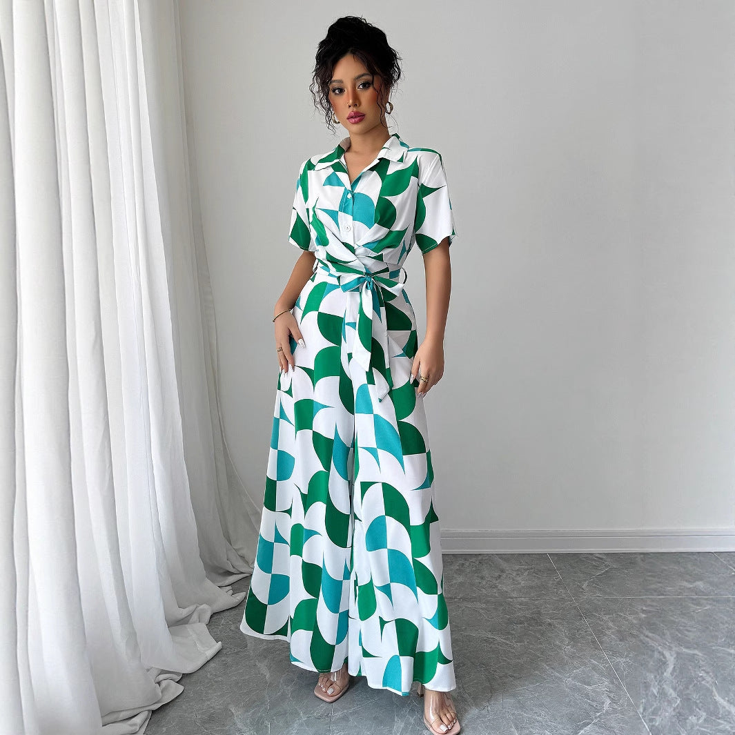 Elegante mono verde de pierna ancha Isabella Sol
