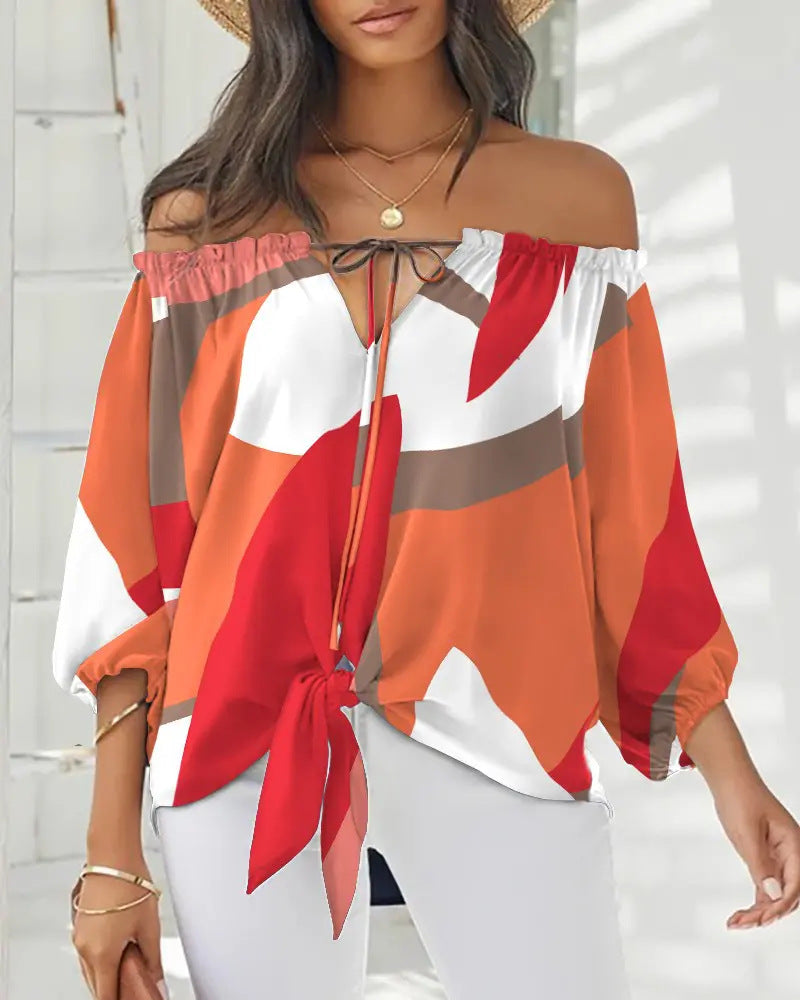 Elegante top estampado con hombros descubiertos de Isabella Sol