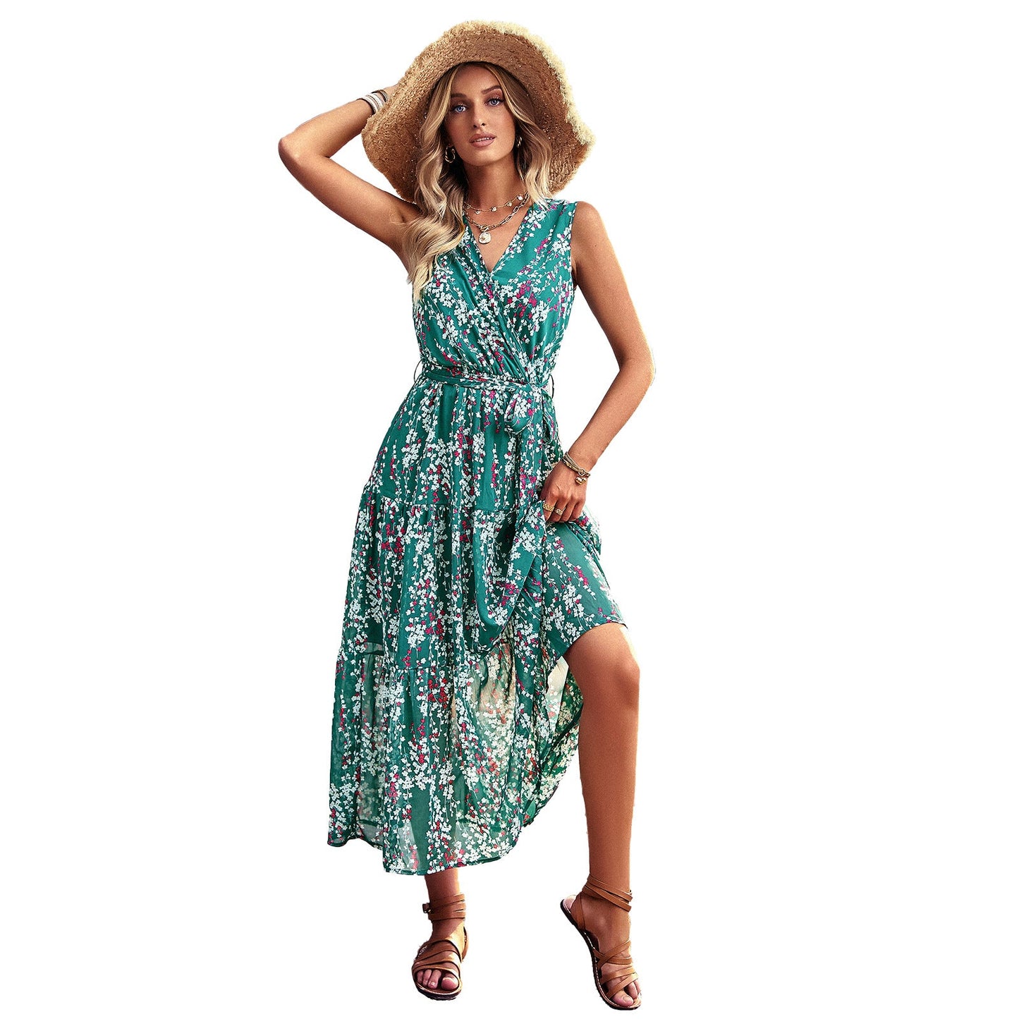 Elegante vestido midi floral de Isabella Sol para vacaciones