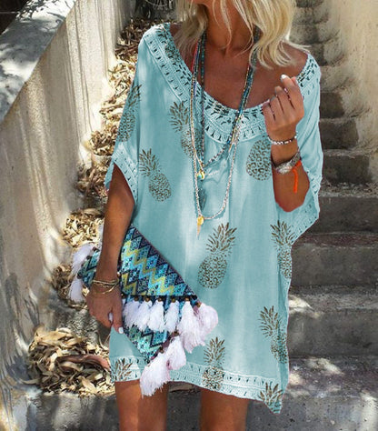 Elegante vestido estampado de encaje Isabella Sol Verano Cuello en V