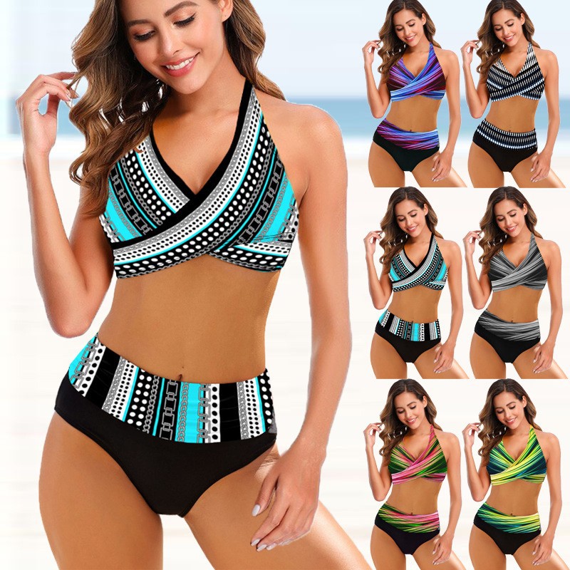 Striped Tie-Dye High Waist Bikini by Isabella Sol