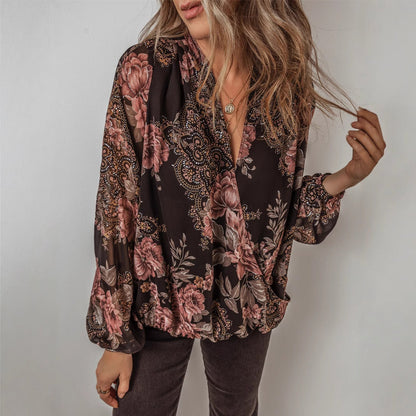 Top de gasa floral con escote en V de Isabella Sol