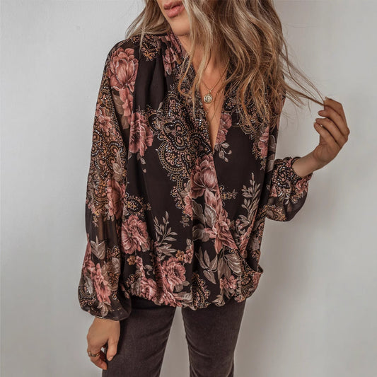 Top de gasa floral con escote en V de Isabella Sol