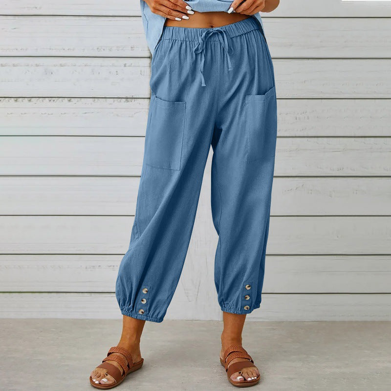 Pantalones holgados de algodón y lino de Isabella Sol