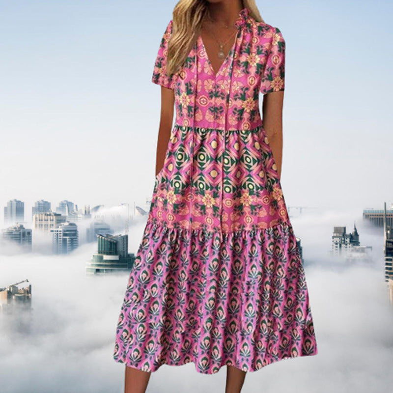 Vestido midi de verano Isabella Sol con estampado vibrante