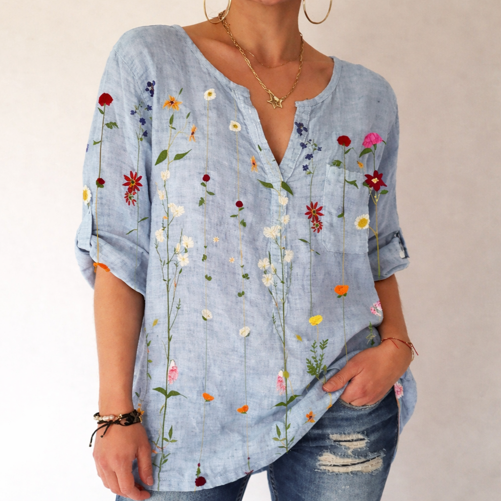 Blusa de algodón estampada con escote en V de Isabella Sol.